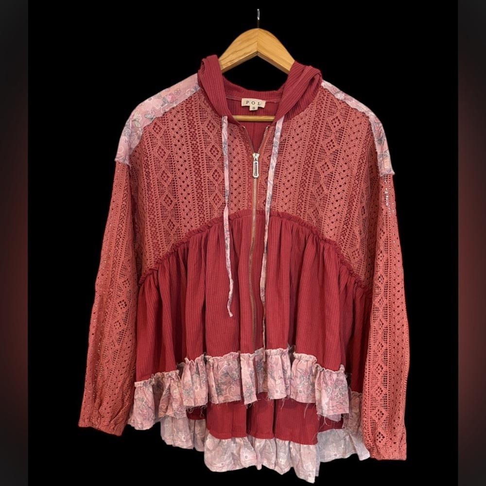 POL Cranberry Crochet Ruffle Jacket NIP - Picture 5 of 7